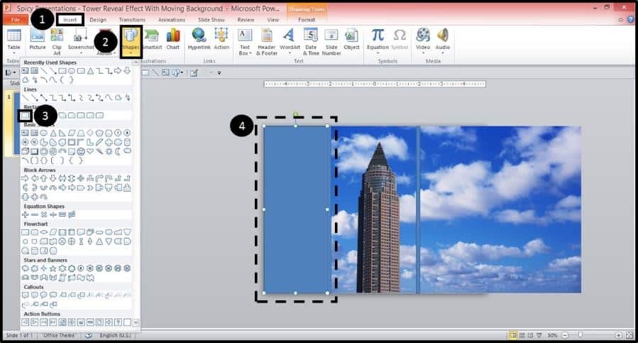PowerPoint Reveal Animation Trick Part 2 Step #5A - Insert a Rectangle