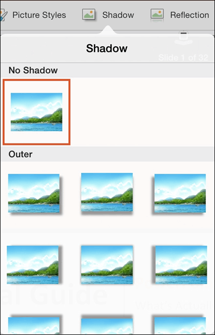 PowerPoint for iPad Pictures Tab #2 Picture Shadows