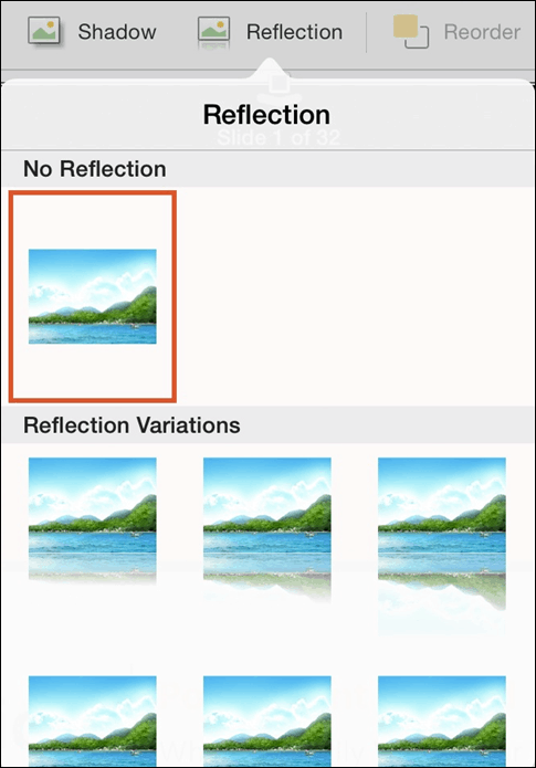 PowerPoint for iPad Pictures Tab #3 Picture Reflections