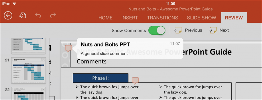 PowerPoint for iPad Review Tab #1 General Comment