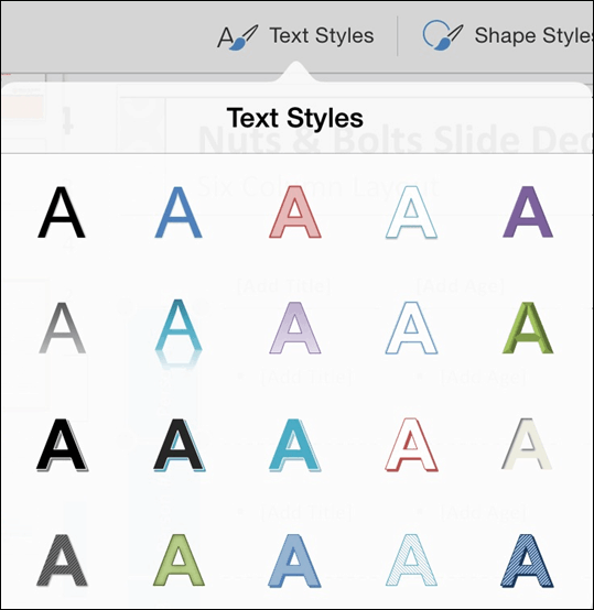PowerPoint for iPad Shapes Tab #1 Text Styles