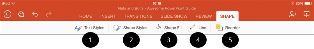 PowerPoint for iPad Shapes Tab incons