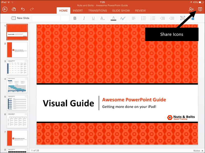 PowerPoint for iPad Share Icons 1