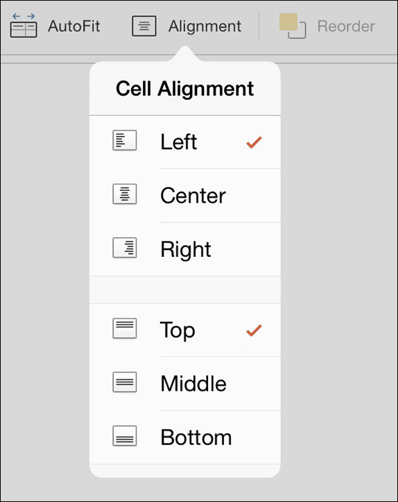 PowerPoint for iPad Table Tab #7 Alignment