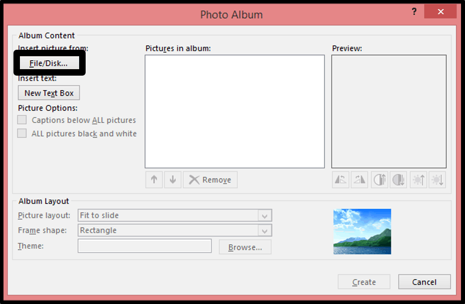 Click the file option and navigate to where you previously saved all of your PowerPoint slides as pictures