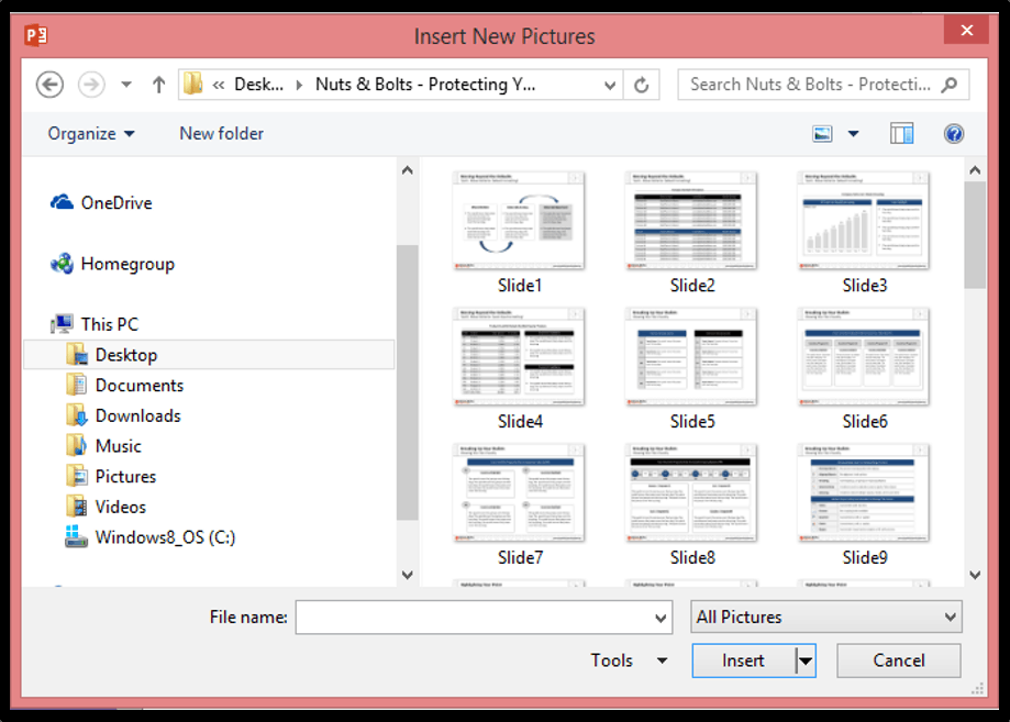 Example navigating to a folder with a bunch of PowerPoint slides as pictures