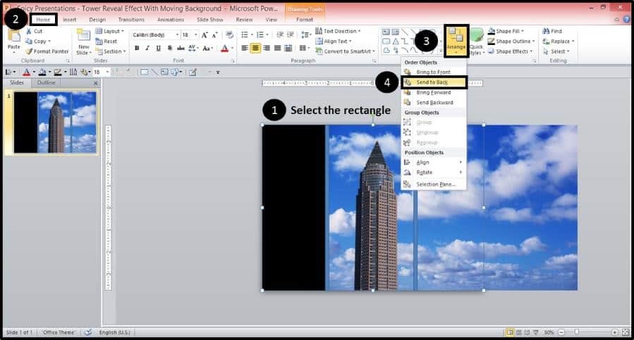 PowerPoint Reveal Animation Trick Part 2 Step #5D - Send the Rectangle to the Back