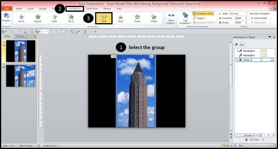 PowerPoint Reveal Animation Trick Part 3 Step #4A - Add the Split Animation