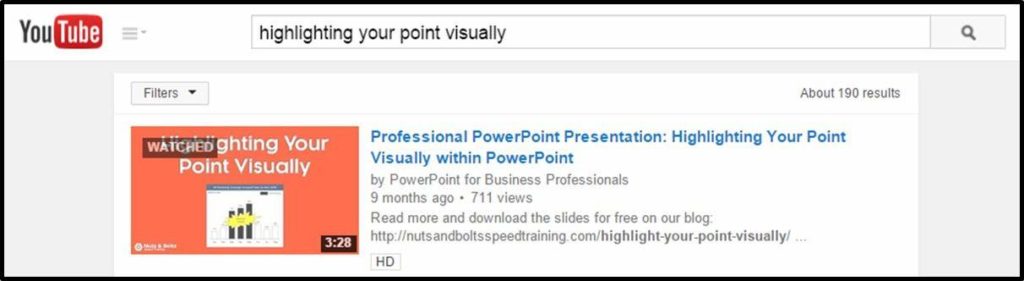 Use the YouTube search bar to find the YouTube video you want to embed in PowerPoint