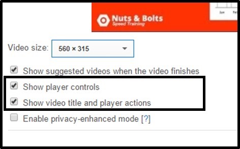 Below the YouTube video you can choose to show suggested videos, show player controls, and to show video title and player actions before you embed it in PowerPoint