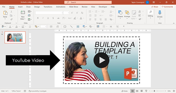 Example of a YouTube video embedded in PowerPoint