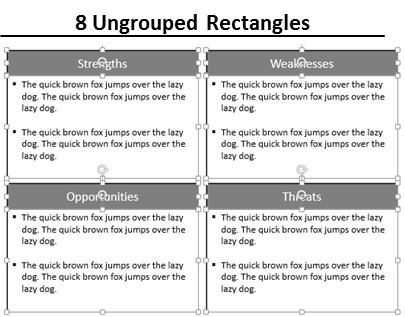 eight ungrouped rectangles