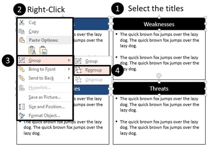 Regrouping a set of objects from the right click menu, group, regroup