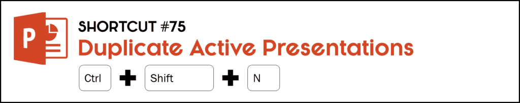 To duplicate an active presentation you are in, hit the Control plus Shift plus N keys on your keyboard