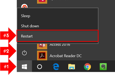 To restart your computer, hit the windows key, click the power icon and select reset