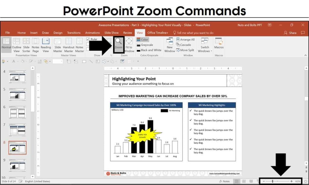 power point presentation zoom in
