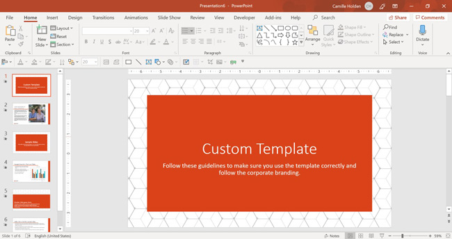 Example of a custom PowerPoint template