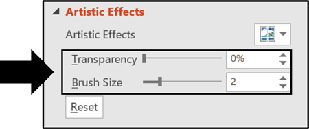 The two main artistic effects options are transparency and brush size