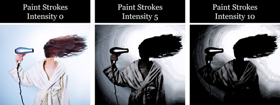 Examples of the paint stroke effect on your photo using different intensities in PowerPoint