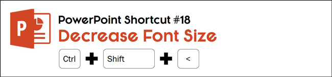To decrease the font size in PowerPoint, select your text and hit control plus shift plus < on your keyboard