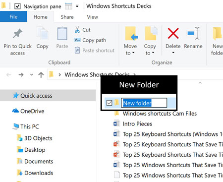 Example of a new created folder in Windows 10