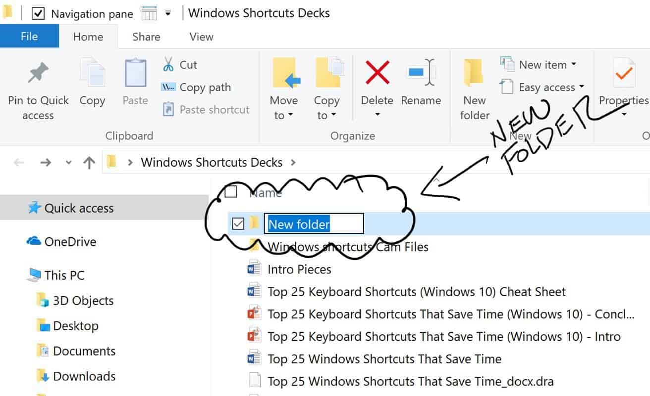 windows 10 shortcut to create new folder