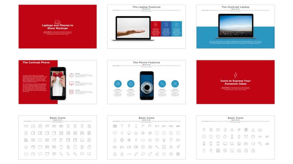 Example slides from the Sleek PowerPoint template by SlideCow
