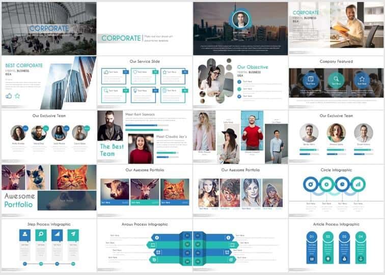 Example pictures layouts and data layouts in the corporate template