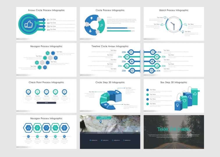 Example slide layouts with data within the Corporate template by inspiradesign