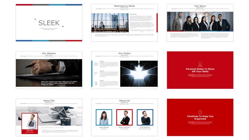 Example About Me and About us slides in the sleek PowerPoint template by slidecow