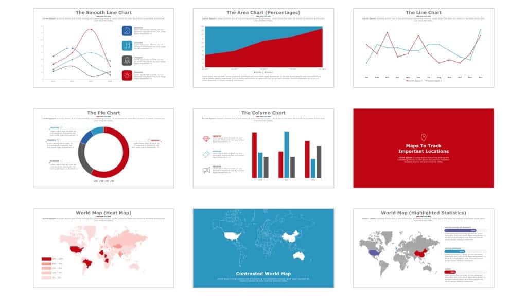 Example data visualization slides from SlideCow's sleek PowerPoint template