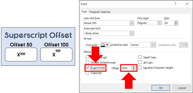 Use the Font dialog box in PowerPoint to adjust the Offset of your Superscript
