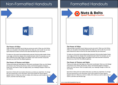 Example of formatted handouts versus non-formatted handouts in PowerPoint