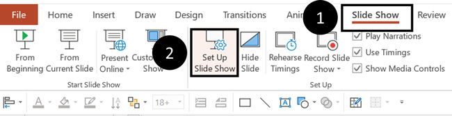 Click the slide show tab, and select the Set Up Slide Show command to control how your PowerPoint presentation runs