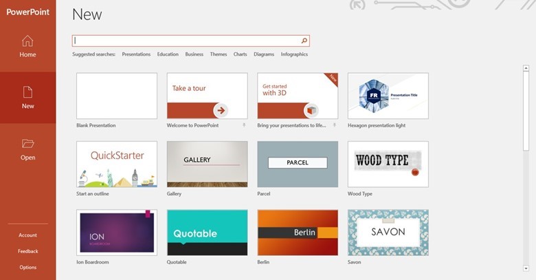 PowerPoint screen to create a new PowerPoint template