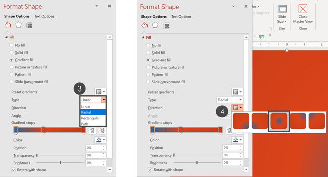 Example using the Format Shape dialog box and adding gradient stops to create shading for our rectangle