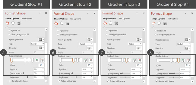 Settings for the four gradient stops I used so you can create the same effect for your template