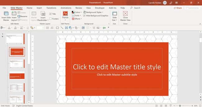 Example of the title slide for the PowerPoint template we created