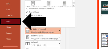 Click Print to open the printing options in PowerPoint