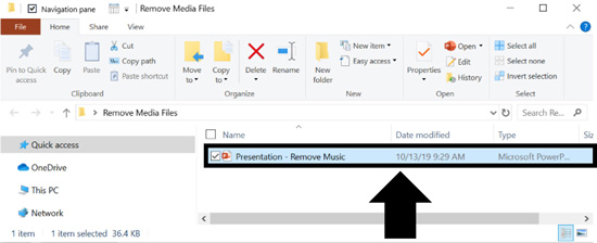 Save and close your PowerPoint presentation and then navigate to it on your computer in a file explorer window