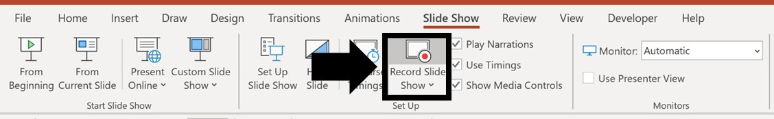 The Record Slide Show command in the Slide Show tab