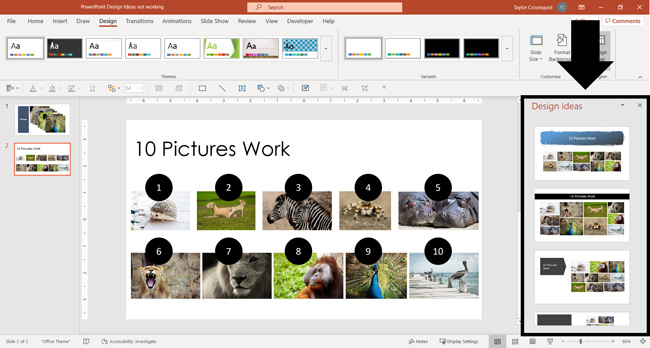  PowerPoint Designer поддерживает до 10 изображений