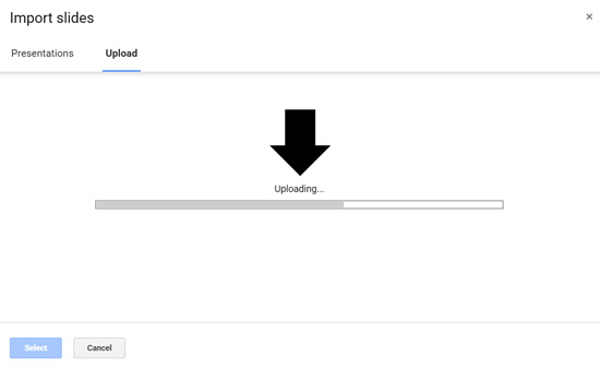 After selecting import, wait for your PowerPoint presentation to import into Google Slides