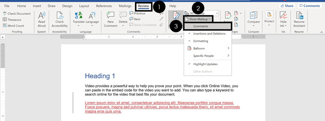 In word, click the review tab, open the show markup dropdown and unselect comments to hide your comments in Word