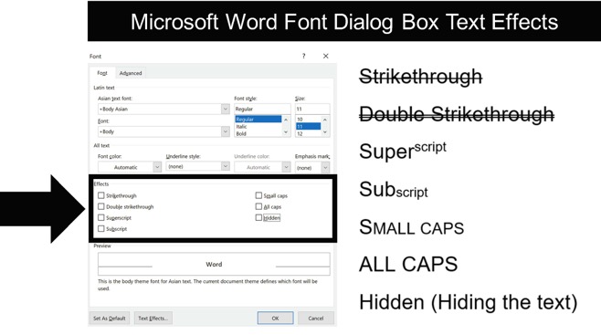 Word Font dialog box effects 