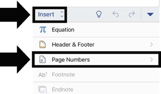 Select home and then Page number to add page numbers in word mobile app