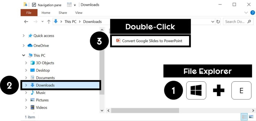 Open the File Explorer window, find your downloads folder, and double click the document to open it so you can spot check your presentation before you continue