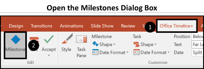 Click the Office Timeline tab and click the Milestone command