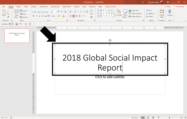 Example of typing text into a content placeholder in PowerPoint