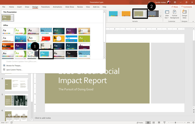 Example choosing the Frame PowerPoint theme and the third variant of this powerpoint presentation